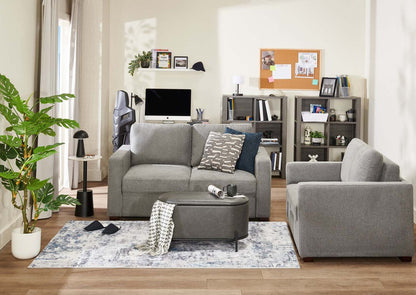 Canapé-lit Drift de 66,5 po en tissu d'apparence lin avec accoudoirs rectilignes - gris