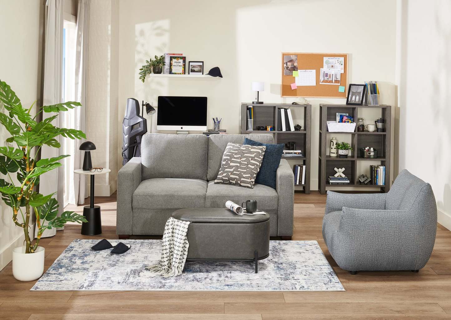 Canapé-lit Drift de 66,5 po en tissu d'apparence lin avec accoudoirs rectilignes - gris