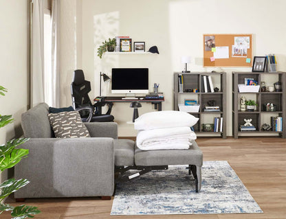 Canapé-lit Drift de 66,5 po en tissu d'apparence lin avec accoudoirs rectilignes - gris