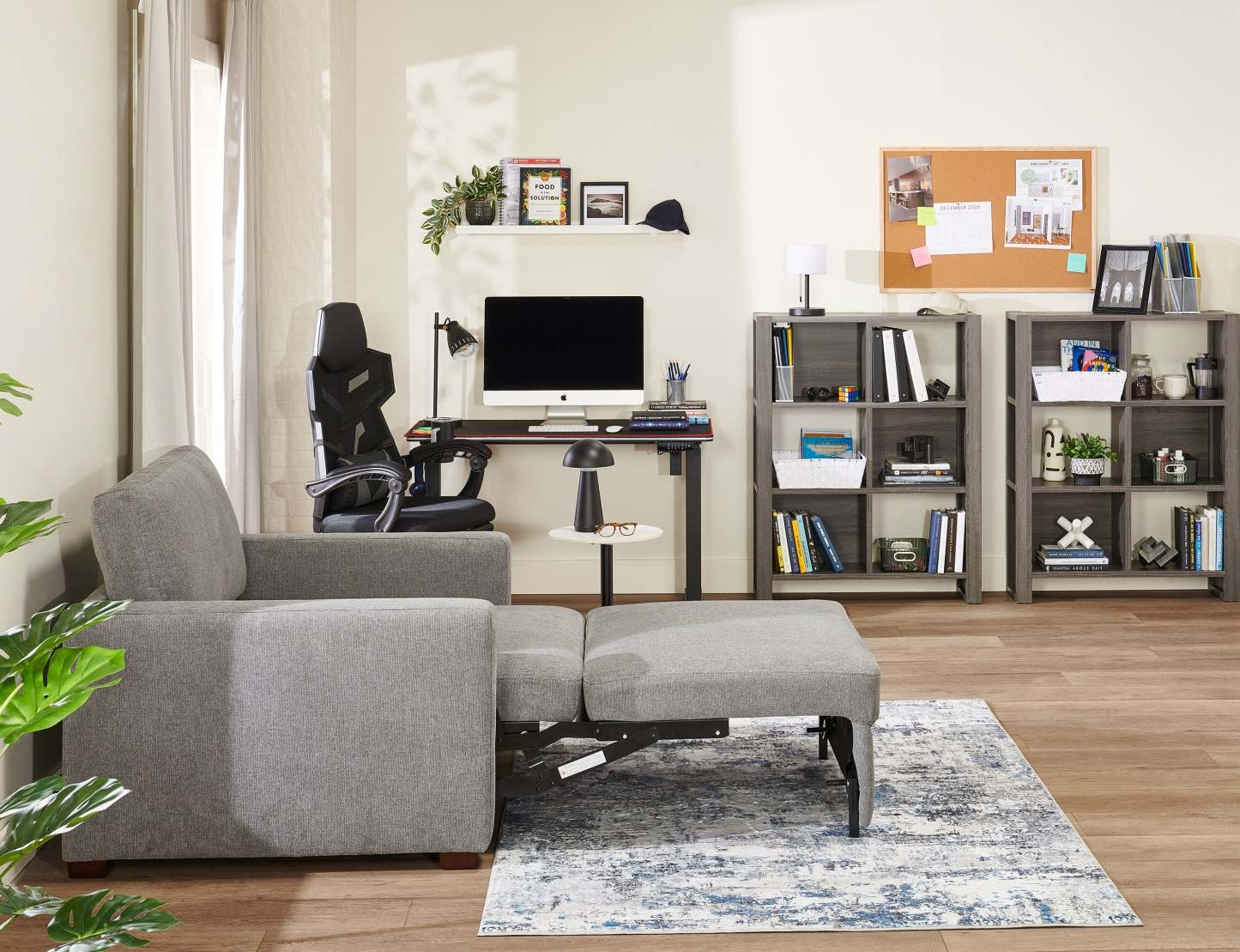 Canapé-lit Drift de 66,5 po en tissu d'apparence lin avec accoudoirs rectilignes - gris