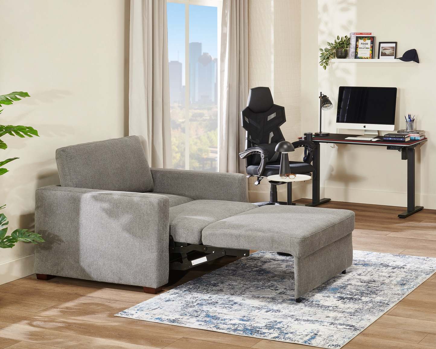 Canapé-lit Drift de 66,5 po en tissu d'apparence lin avec accoudoirs rectilignes - gris