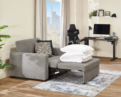 Canapé-lit Drift de 66,5 po en tissu d'apparence lin avec accoudoirs rectilignes - gris