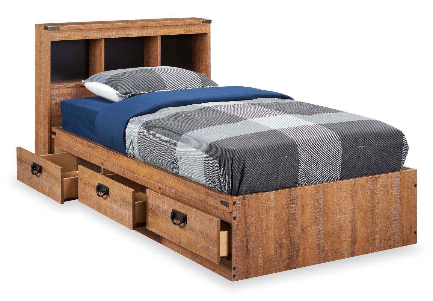 Ensemble de lit Mates en bois flotté avec tête de lit bibliothèque pour enfants, marron - Taille simple | Ensemble lit matelot et tête de lit bibliothèque Driftwood pour enfants, brun - format lit simple