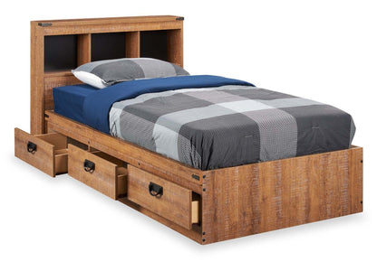 Ensemble de lit Mates en bois flotté avec tête de lit bibliothèque pour enfants, marron - Taille simple | Ensemble lit matelot et tête de lit bibliothèque Driftwood pour enfants, brun - format lit simple