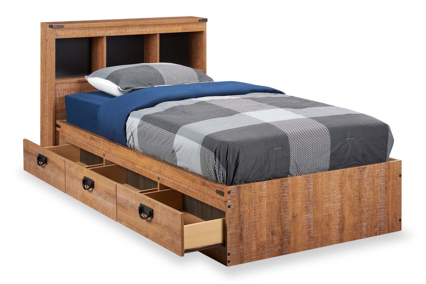 Ensemble de lit Mates en bois flotté avec tête de lit bibliothèque pour enfants, marron - Taille simple | Ensemble lit matelot et tête de lit bibliothèque Driftwood pour enfants, brun - format lit simple