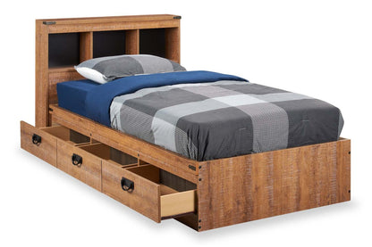 Ensemble de lit Mates en bois flotté avec tête de lit bibliothèque pour enfants, marron - Taille simple | Ensemble lit matelot et tête de lit bibliothèque Driftwood pour enfants, brun - format lit simple