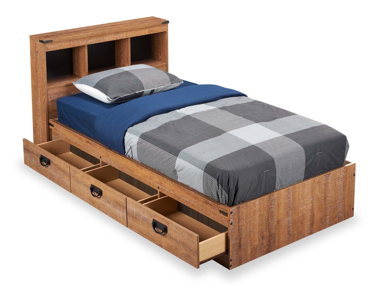 Ensemble de lit Mates en bois flotté avec tête de lit bibliothèque pour enfants, marron - Taille simple | Ensemble lit matelot et tête de lit bibliothèque Driftwood pour enfants, brun - format lit simple