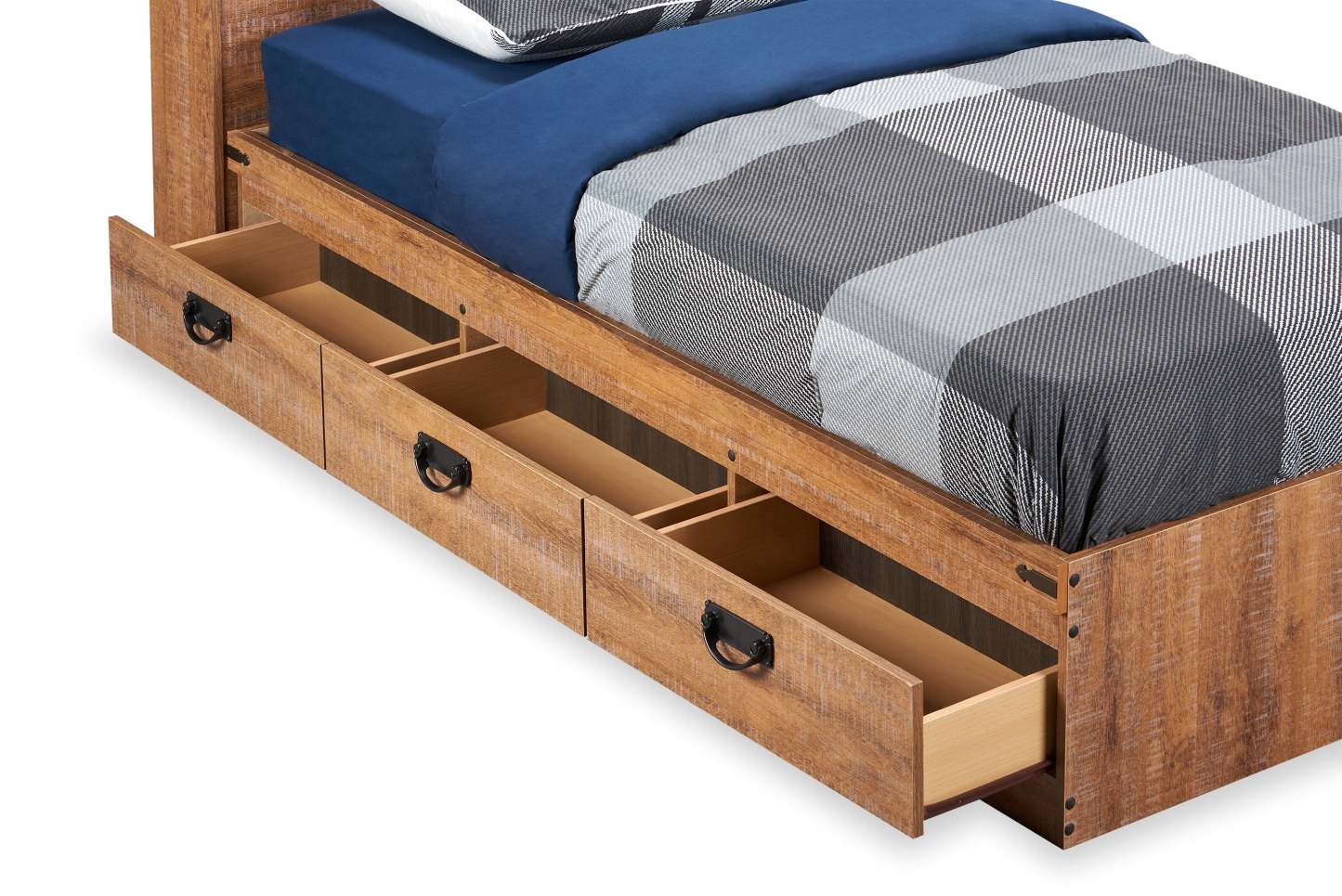 Ensemble de lit Mates en bois flotté avec tête de lit bibliothèque pour enfants, marron - Taille simple | Ensemble lit matelot et tête de lit bibliothèque Driftwood pour enfants, brun - format lit simple