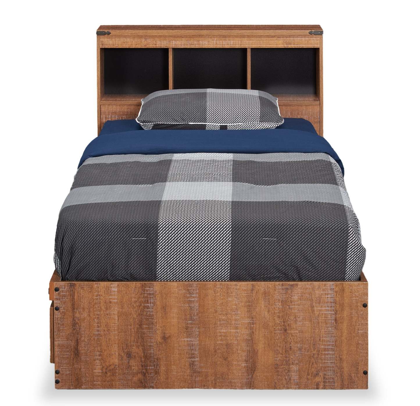 Ensemble de lit Mates en bois flotté avec tête de lit bibliothèque pour enfants, marron - Taille simple | Ensemble lit matelot et tête de lit bibliothèque Driftwood pour enfants, brun - format lit simple