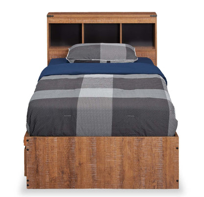 Ensemble de lit Mates en bois flotté avec tête de lit bibliothèque pour enfants, marron - Taille simple | Ensemble lit matelot et tête de lit bibliothèque Driftwood pour enfants, brun - format lit simple