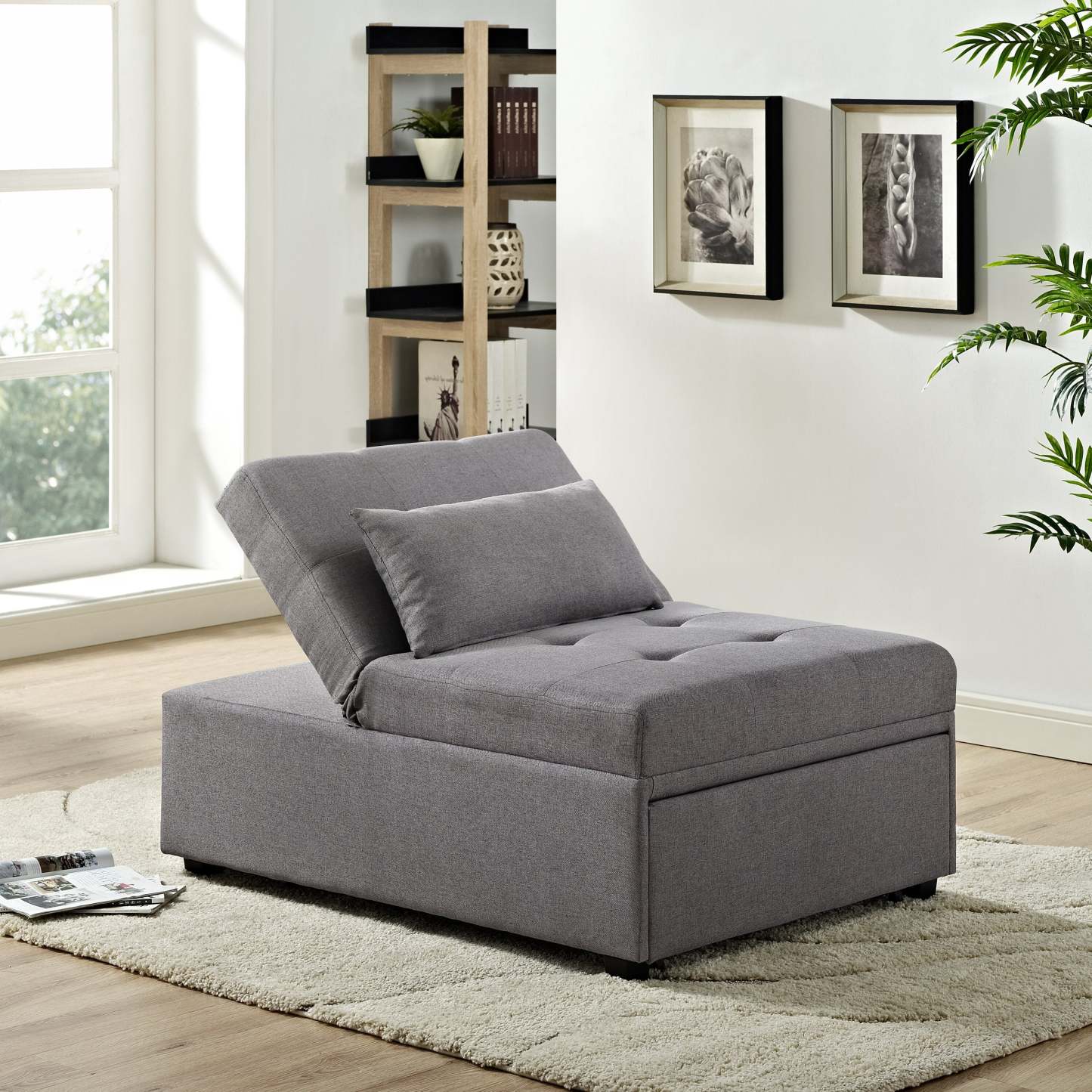 Dune 43.75 Fauteuil-lit convertible en tissu avec coussins capitonnés - Gris | Fauteuil lit convertible Dune de 43,75 po en tissu avec coussins capitonnés - gris