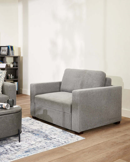 Fauteuil-lit Dusk de 52 po en tissu d’apparence lin avec accoudoirs rectilignes - gris