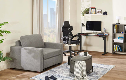 Fauteuil-lit Dusk de 52 po en tissu d’apparence lin avec accoudoirs rectilignes - gris