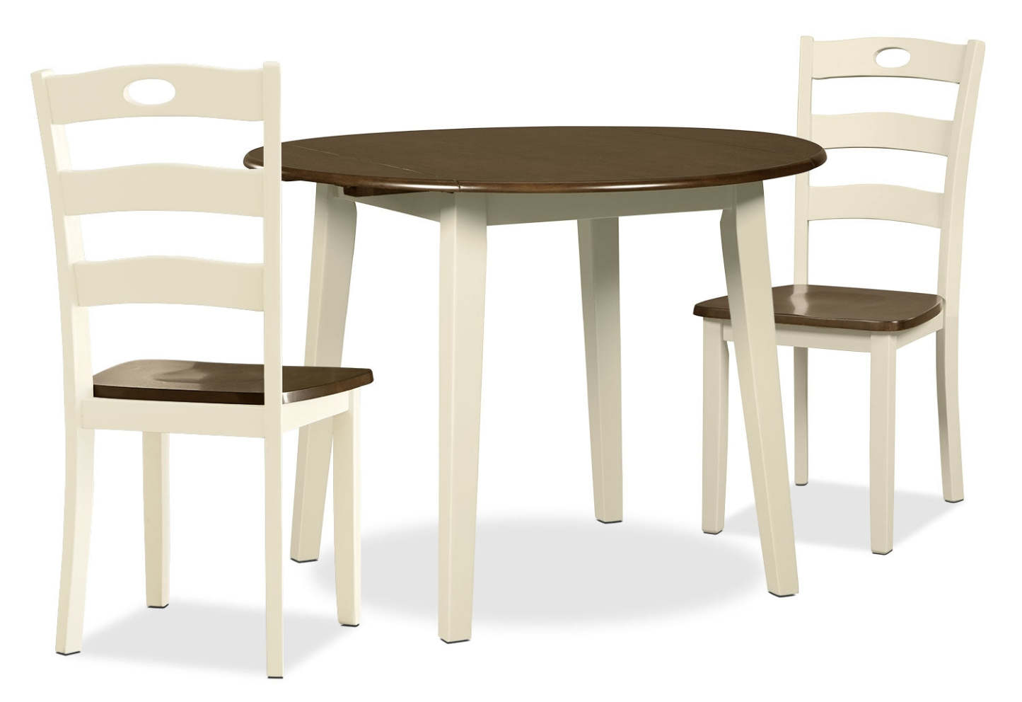Woodanville 3pc Drop-Leaf Dining Set with Table & 2 Chairs, 40.5W Round - Two Tone White & Brown | Ensemble de salle à manger Woodanville 3 pièces avec table ronde de 40,5 po (L) à abattant et 2 chaises - deux teintes, blanc et brun