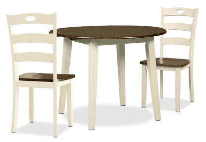 Woodanville 3pc Drop-Leaf Dining Set with Table & 2 Chairs, 40.5W Round - Two Tone White & Brown | Ensemble de salle à manger Woodanville 3 pièces avec table ronde de 40,5 po (L) à abattant et 2 chaises - deux teintes, blanc et brun