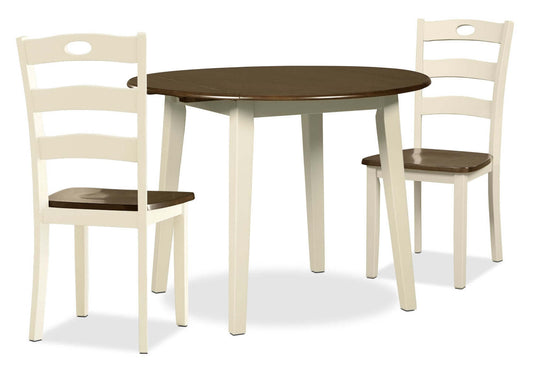 Woodanville 3pc Drop-Leaf Dining Set with Table & 2 Chairs, 40.5W Round - Two Tone White & Brown | Ensemble de salle à manger Woodanville 3 pièces avec table ronde de 40,5 po (L) à abattant et 2 chaises - deux teintes, blanc et brun