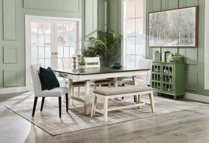 Banc de salle à manger Echo avec tissu d'apparence lin, Bois, 47,24 W - Blanc/Gris | Banc de salle à manger Echo de 47,24 po (L) en bois avec tissu d'apparence lin - gris et blanc