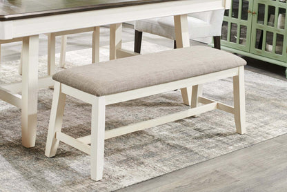 Banc de salle à manger Echo avec tissu d'apparence lin, Bois, 47,24 W - Blanc/Gris | Banc de salle à manger Echo de 47,24 po (L) en bois avec tissu d'apparence lin - gris et blanc