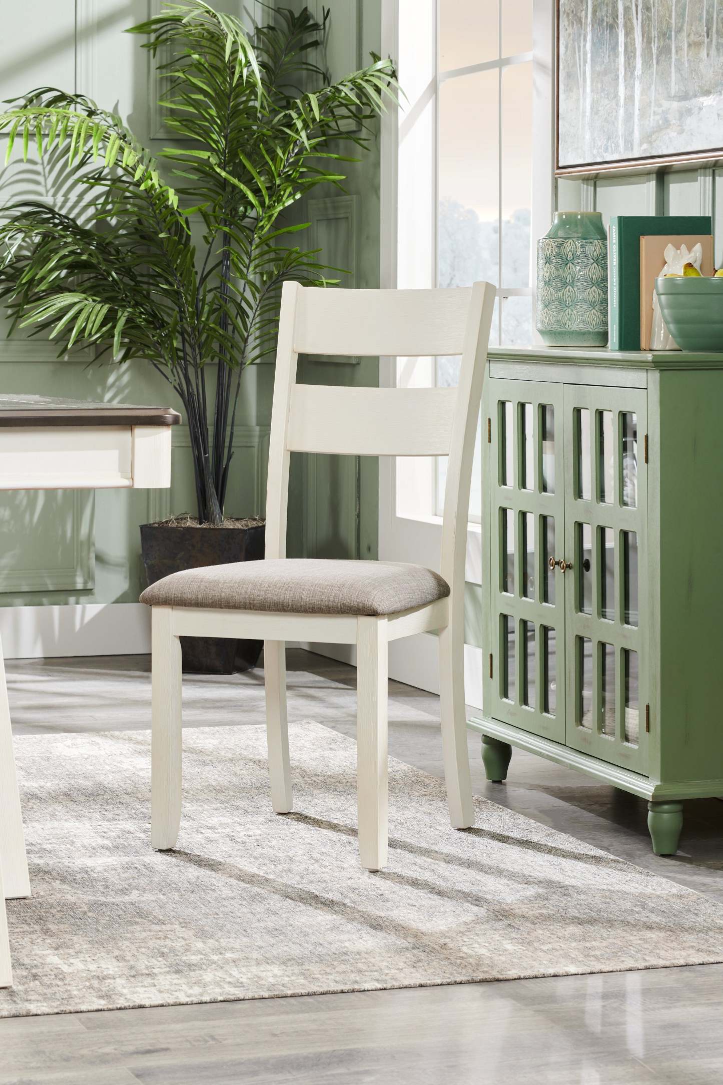 Echo 6pc Dining Table Set with Table, Bench & 4 Chairs, Storage Drawers, Trestle Base, 70W - White/Grey | Ensemble de table de salle à manger Echo 6 pièces avec table de 70 po (L), tiroirs de rangement, base à tréteaux, banc et 4 chaises - blanc-gris