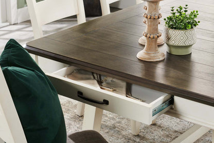 Table de salle à manger Echo avec tiroirs de rangement, bois, base à tréteaux, 70 W - Blanc/Gris | Table de salle à manger Echo de 70 po (L) en bois avec tiroirs de rangement et base à tréteaux - grise et blanche