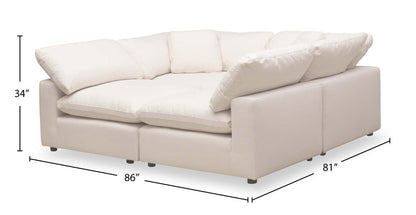 Eclipse Modular 4-Piece Linen-Look Fabric Pit Sofa Sectional with Reversible Feather Down Cushions - Linen White | Canapé sectionnel modulaire Eclipse 4 pièces en tissu d'apparence lin avec coussins réversibles en duvet et plumes - blanc lin