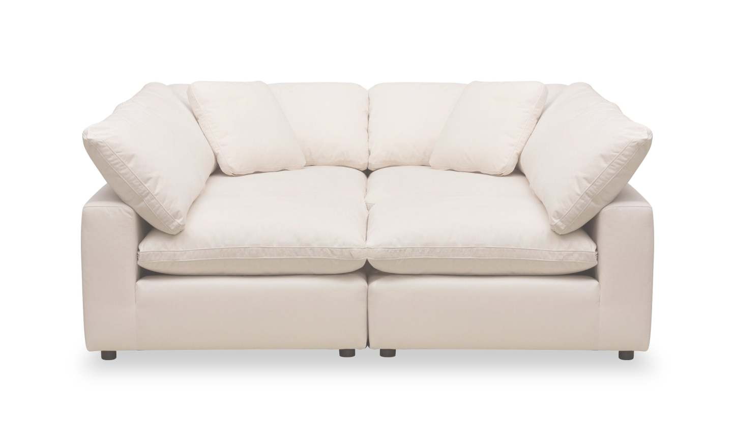 Eclipse Modular 4-Piece Linen-Look Fabric Pit Sofa Sectional with Reversible Feather Down Cushions - Linen White | Canapé sectionnel modulaire Eclipse 4 pièces en tissu d'apparence lin avec coussins réversibles en duvet et plumes - blanc lin