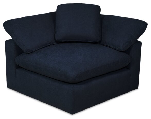 Sofa sectionnel modulaire Eclipse 5 pièces en tissu d’apparence lin avec pouf et coussins réversibles en duvet et plumes - bleu marine