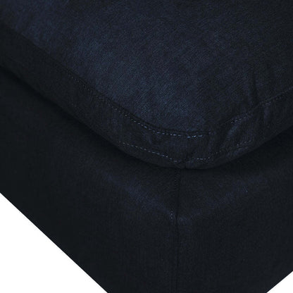 Sofa sectionnel modulaire Eclipse 5 pièces en tissu d’apparence lin avec pouf et coussins réversibles en duvet et plumes - bleu marine