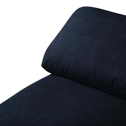 Sofa sectionnel modulaire Eclipse 5 pièces en tissu d’apparence lin avec pouf et coussins réversibles en duvet et plumes - bleu marine
