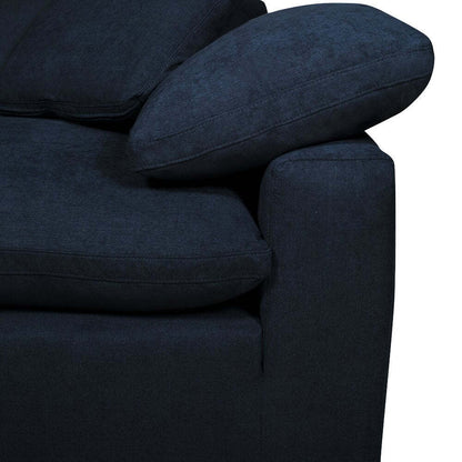 Sofa sectionnel modulaire Eclipse 5 pièces en tissu d’apparence lin avec pouf et coussins réversibles en duvet et plumes - bleu marine