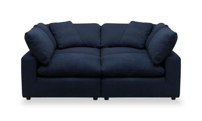 Canapé sectionnel modulaire de style cocon Eclipse 4 pièces en tissu d'apparence lin avec coussins réversibles en couette et plumes - bleu marine