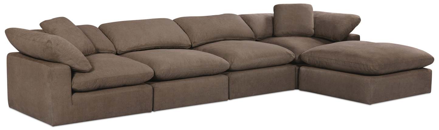 Eclipse Modular 5-Piece Linen-Look Fabric Sectional with Ottoman and Reversible Feather Down Cushions - Slate Grey | Canapé sectionnel modulaire Eclipse 5 pièces en tissu d’apparence lin avec pouf et coussins réversibles en duvet et plumes - gris ardoise