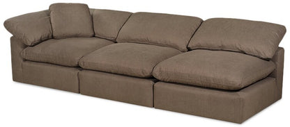 Eclipse Modular 5-Piece Linen-Look Fabric Sectional with Ottoman and Reversible Feather Down Cushions - Slate Grey | Canapé sectionnel modulaire Eclipse 5 pièces en tissu d’apparence lin avec pouf et coussins réversibles en duvet et plumes - gris ardoise