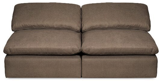 Eclipse Modular 5-Piece Linen-Look Fabric Sectional with Ottoman and Reversible Feather Down Cushions - Slate Grey | Canapé sectionnel modulaire Eclipse 5 pièces en tissu d’apparence lin avec pouf et coussins réversibles en duvet et plumes - gris ardoise
