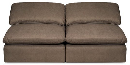 Eclipse Modular 5-Piece Linen-Look Fabric Sectional with Ottoman and Reversible Feather Down Cushions - Slate Grey | Canapé sectionnel modulaire Eclipse 5 pièces en tissu d’apparence lin avec pouf et coussins réversibles en duvet et plumes - gris ardoise