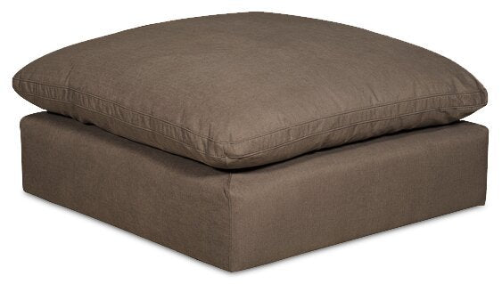 Eclipse Modular 5-Piece Linen-Look Fabric Sectional with Ottoman and Reversible Feather Down Cushions - Slate Grey | Canapé sectionnel modulaire Eclipse 5 pièces en tissu d’apparence lin avec pouf et coussins réversibles en duvet et plumes - gris ardoise