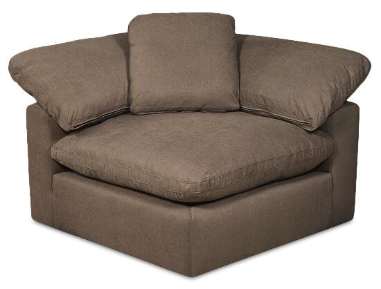 Eclipse Modular 5-Piece Linen-Look Fabric Sectional with Ottoman and Reversible Feather Down Cushions - Slate Grey | Canapé sectionnel modulaire Eclipse 5 pièces en tissu d’apparence lin avec pouf et coussins réversibles en duvet et plumes - gris ardoise