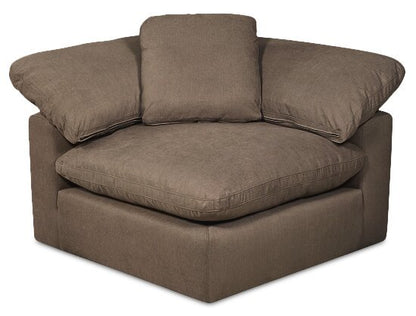 Eclipse Modular 5-Piece Linen-Look Fabric Sectional with Ottoman and Reversible Feather Down Cushions - Slate Grey | Canapé sectionnel modulaire Eclipse 5 pièces en tissu d’apparence lin avec pouf et coussins réversibles en duvet et plumes - gris ardoise