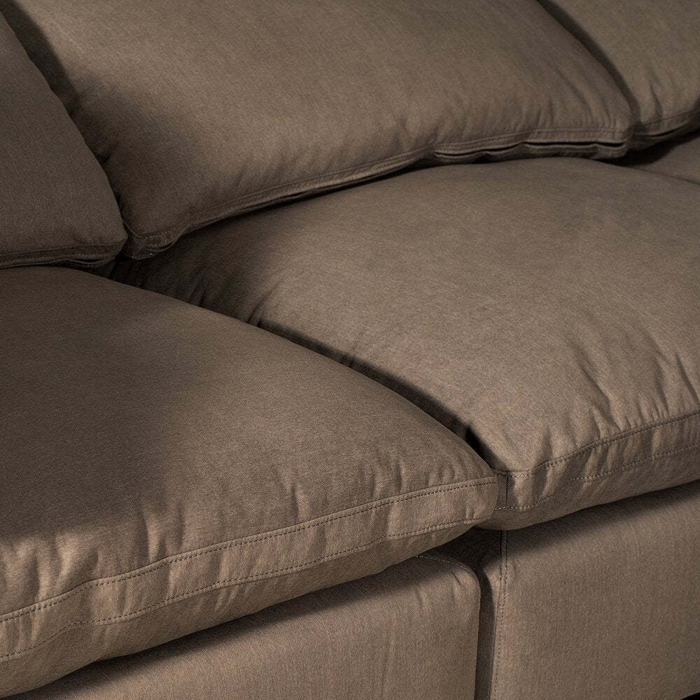 Eclipse Modular 5-Piece Linen-Look Fabric Sectional with Ottoman and Reversible Feather Down Cushions - Slate Grey | Canapé sectionnel modulaire Eclipse 5 pièces en tissu d’apparence lin avec pouf et coussins réversibles en duvet et plumes - gris ardoise