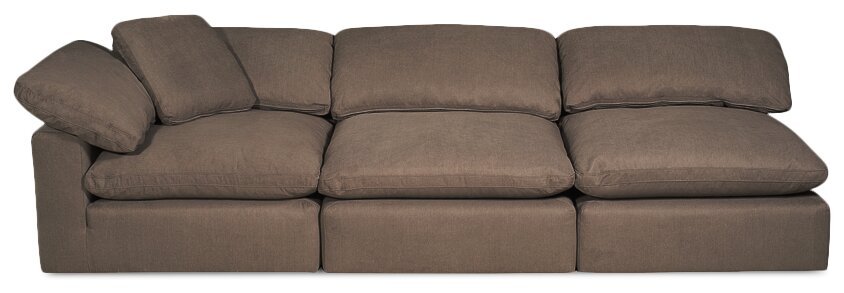 Eclipse Modular 5-Piece Linen-Look Fabric Sectional with Ottoman and Reversible Feather Down Cushions - Slate Grey | Canapé sectionnel modulaire Eclipse 5 pièces en tissu d’apparence lin avec pouf et coussins réversibles en duvet et plumes - gris ardoise