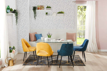 Chaise de salle à manger Eden avec tissu d'apparence lin, métal - Bleu | Chaise de salle à manger Eden en tissu d'apparence lin et en métal - bleue