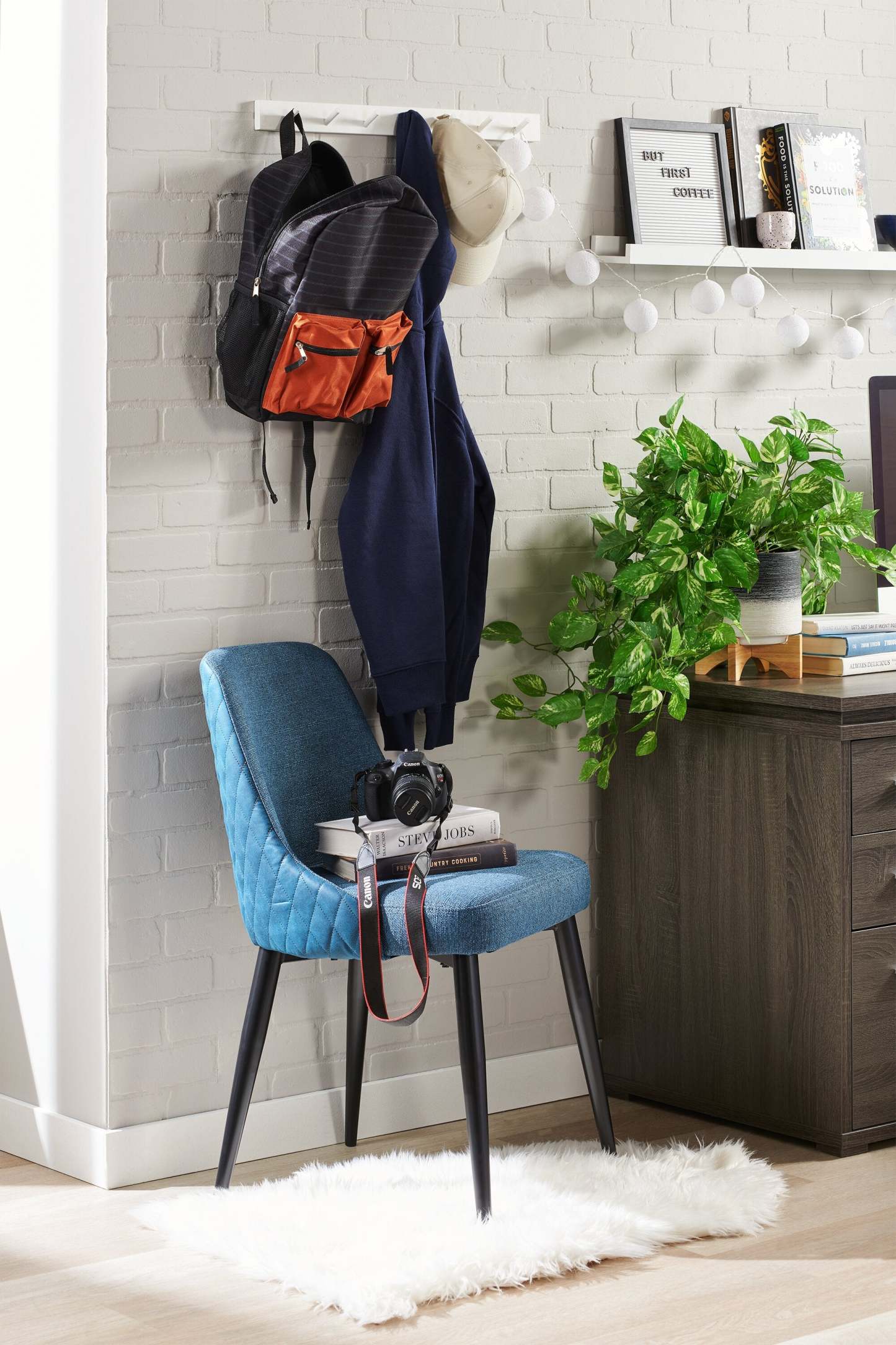 Chaise de salle à manger Eden avec tissu d'apparence lin, métal - Bleu | Chaise de salle à manger Eden en tissu d'apparence lin et en métal - bleue