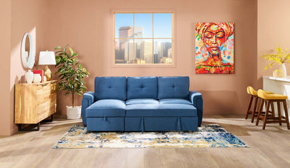 Sofa-lit sectionnel réversible Eden 2 pièces en tissu avec fauteuil long de rangement et coussins de dossier amovibles - bleu