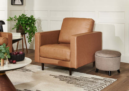 Fauteuil Edge de 35 po en cuir véritable avec pattes en bois et coussin de dossier amovible - brun