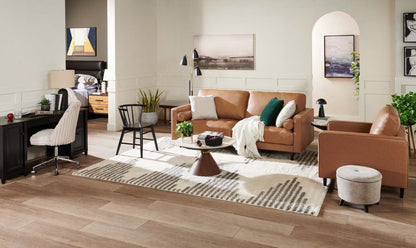 Fauteuil Edge de 35 po en cuir véritable avec pattes en bois et coussin de dossier amovible - brun