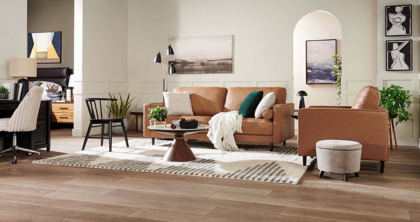 Fauteuil Edge de 35 po en cuir véritable avec pattes en bois et coussin de dossier amovible - brun