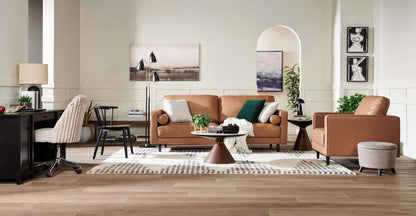 Fauteuil Edge de 35 po en cuir véritable avec pattes en bois et coussin de dossier amovible - brun