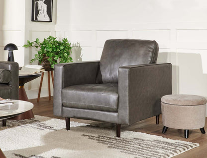 Fauteuil Edge de 35 po en cuir véritable avec pattes en bois et coussin de dossier amovible - gris