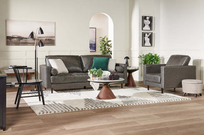 Fauteuil Edge de 35 po en cuir véritable avec pattes en bois et coussin de dossier amovible - gris