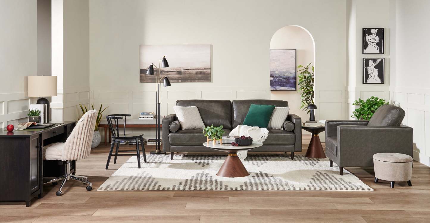 Fauteuil Edge de 35 po en cuir véritable avec pattes en bois et coussin de dossier amovible - gris